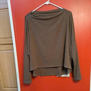 Bryn Walker Oversized Cowl Neck Women M Brown Cropped Front Pullover Top
